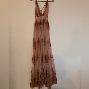 Luxxel Mauve and Brown Velvet Maxi Dress